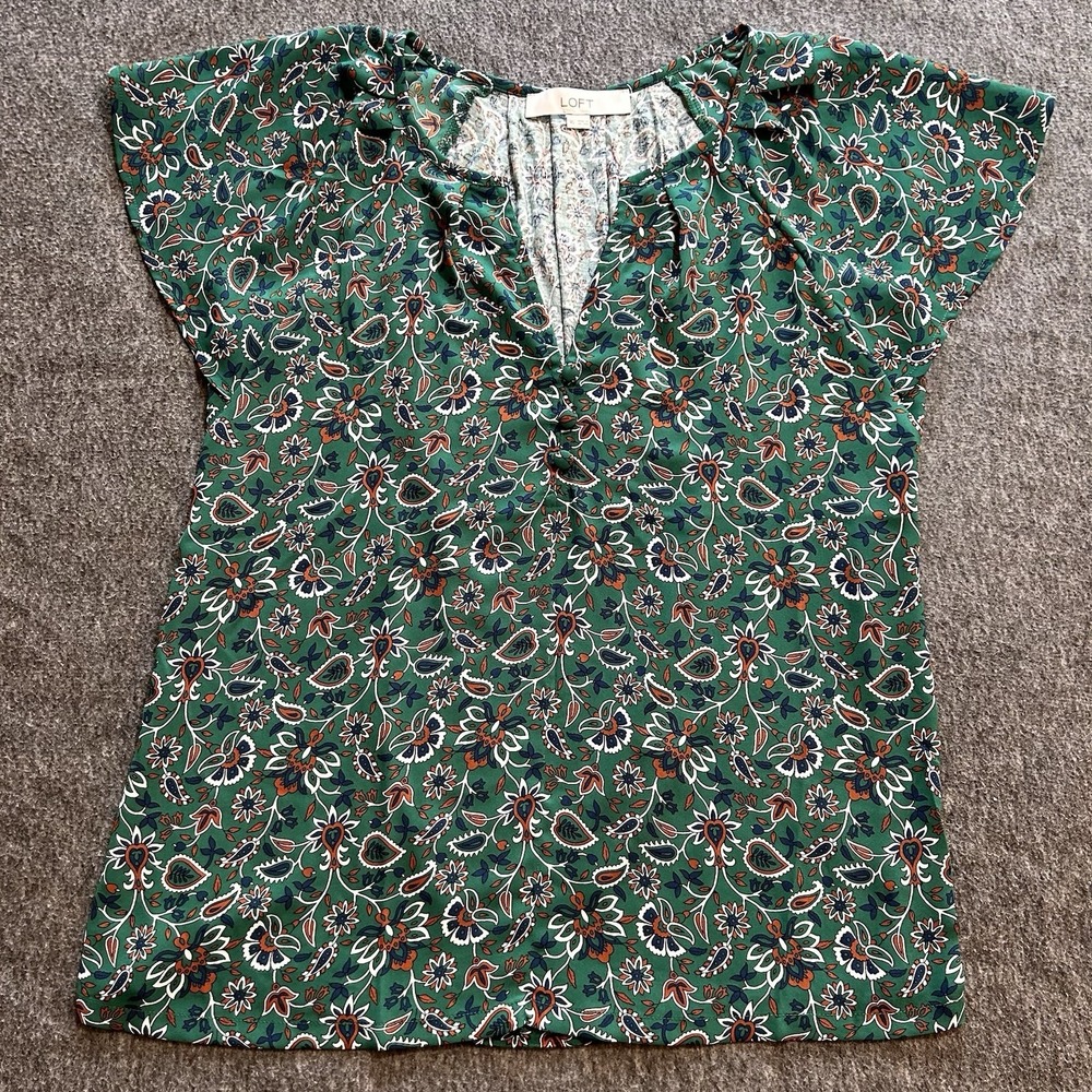 Loft Blouse Women's  XS Floral Green Cottagecore Paisley Garden Party